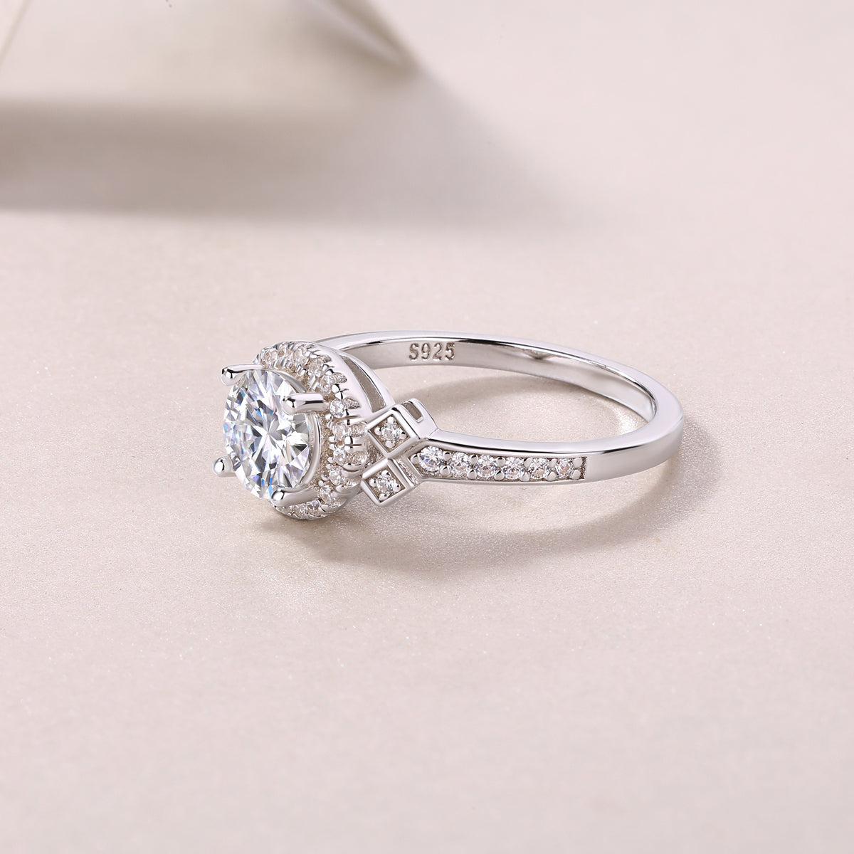 1 Carat Moissanite Sterling Silver Ring - Platinum Plated Wedding Band