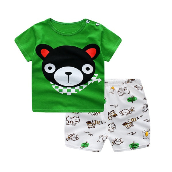 Baby Summer Outfit Set - Cotton T-Shirt & Shorts Cartoon Print