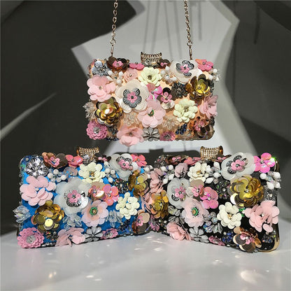 Women's Handmade Floral Beaded Evening Clutch - Silk Cotton Bag