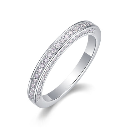 Delicate Moissanite Sterling Silver Ring - Platinum Plated Wedding Band