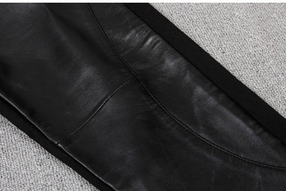 Stitching Stretch Pencil Pants - Women's Sheepskin Leather Trousers