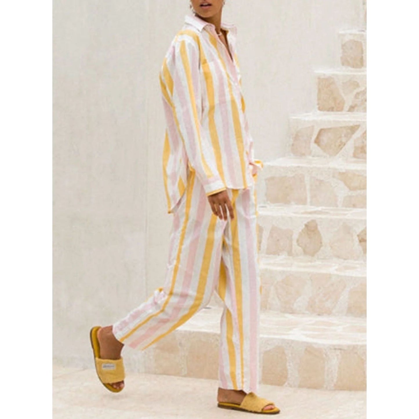 Women's Simple Loose and Comfortable Loungewear Pajamas - Cardigan Style Sleepwear Set