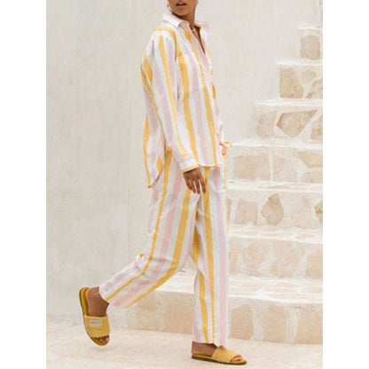 Women's Simple Loose and Comfortable Loungewear Pajamas - Cardigan Style Sleepwear Set