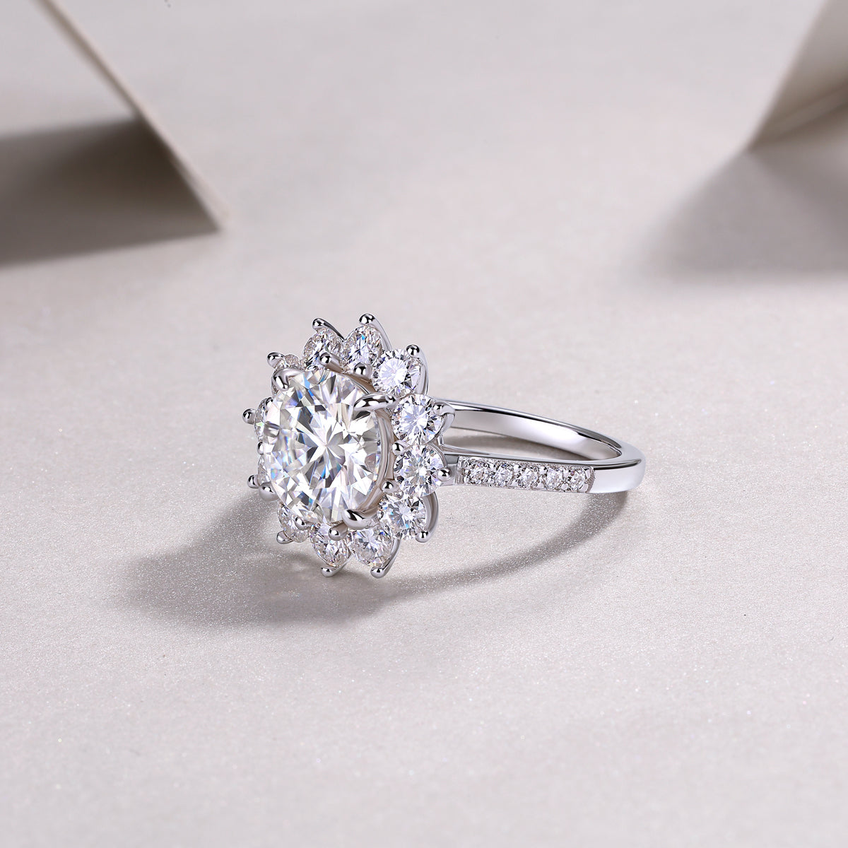 3 Carat Moissanite Sterling Silver Ring - Platinum Plated Wedding Band
