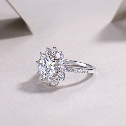 3 Carat Moissanite Sterling Silver Ring - Platinum Plated Wedding Band