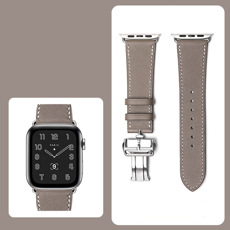 Premium Leather Smartwatch Strap with Butterfly Clasp - Hand-Stitched Band