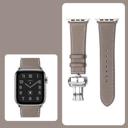 Premium Leather Smartwatch Strap with Butterfly Clasp - Hand-Stitched Band