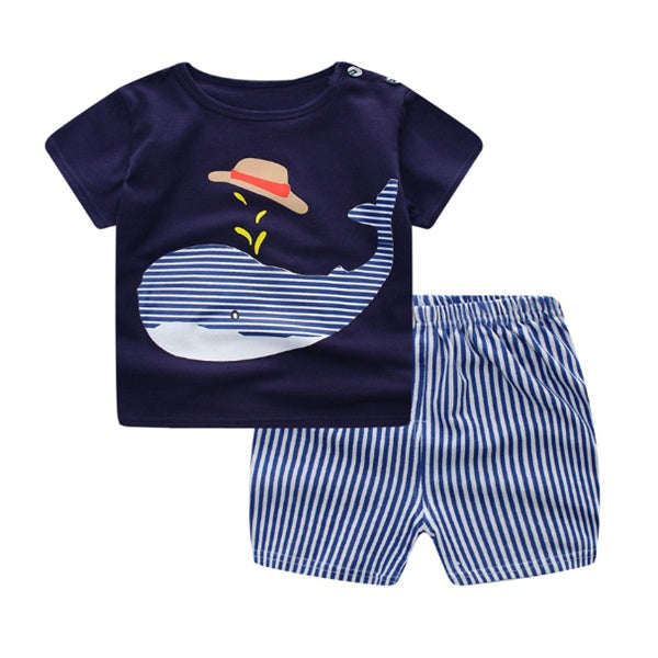 Baby Summer Outfit Set - Cotton T-Shirt & Shorts Cartoon Print