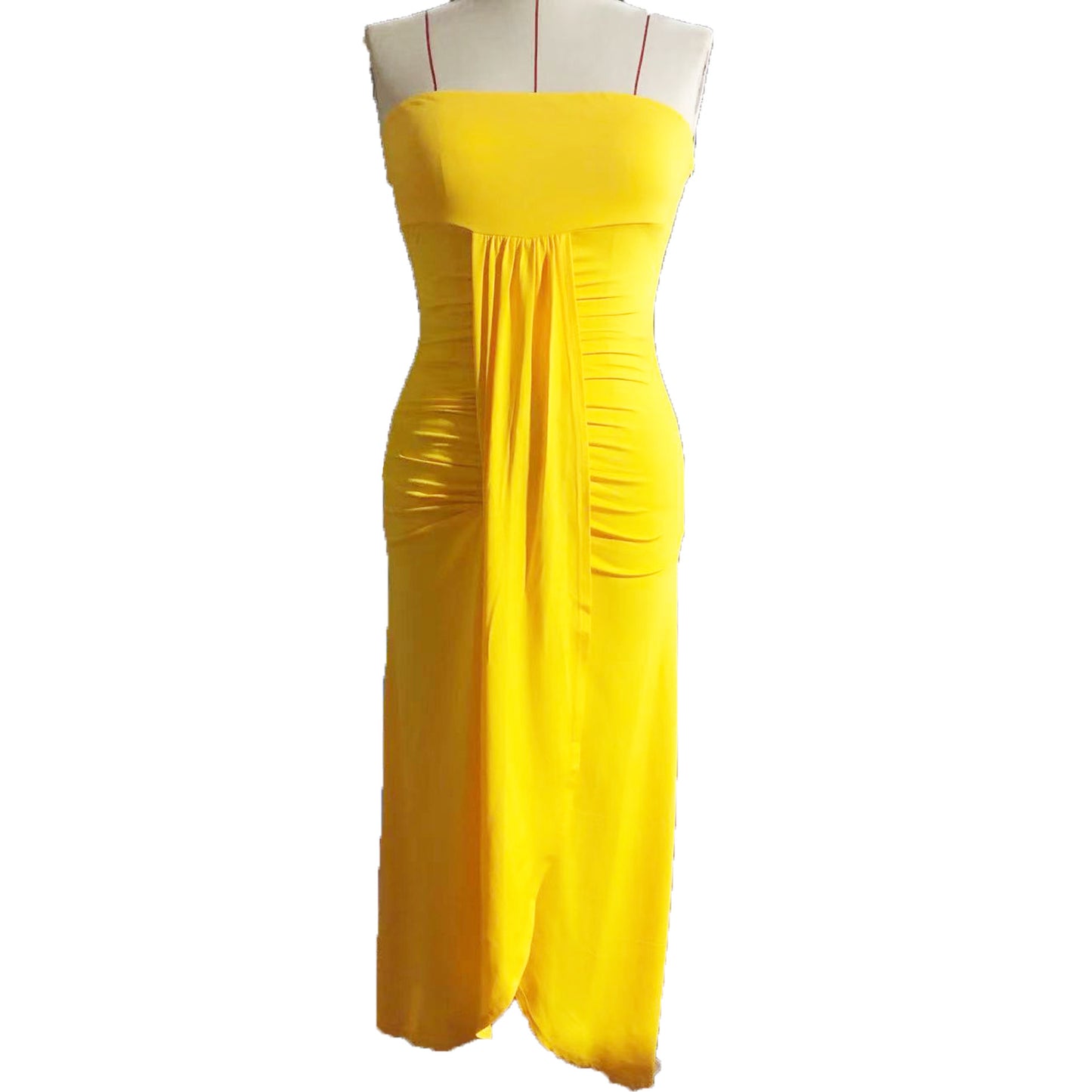 Off-Shoulder Wrapped Chest Dress - High Slit Long Skirt