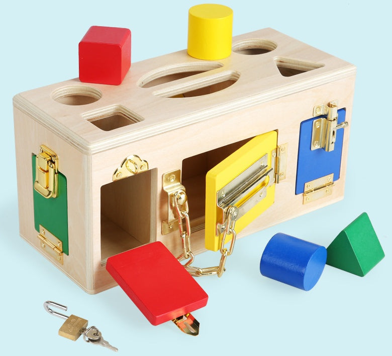Wooden Shape Lock Box - Educational Montessori Toy for Preschool
