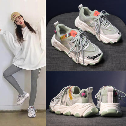 Women's Chunky Sole Sneakers | Synthetic Leather & Mesh Upper | Latex Insole | 5cm Heel | Sizes 35–40 | Green, Grey
