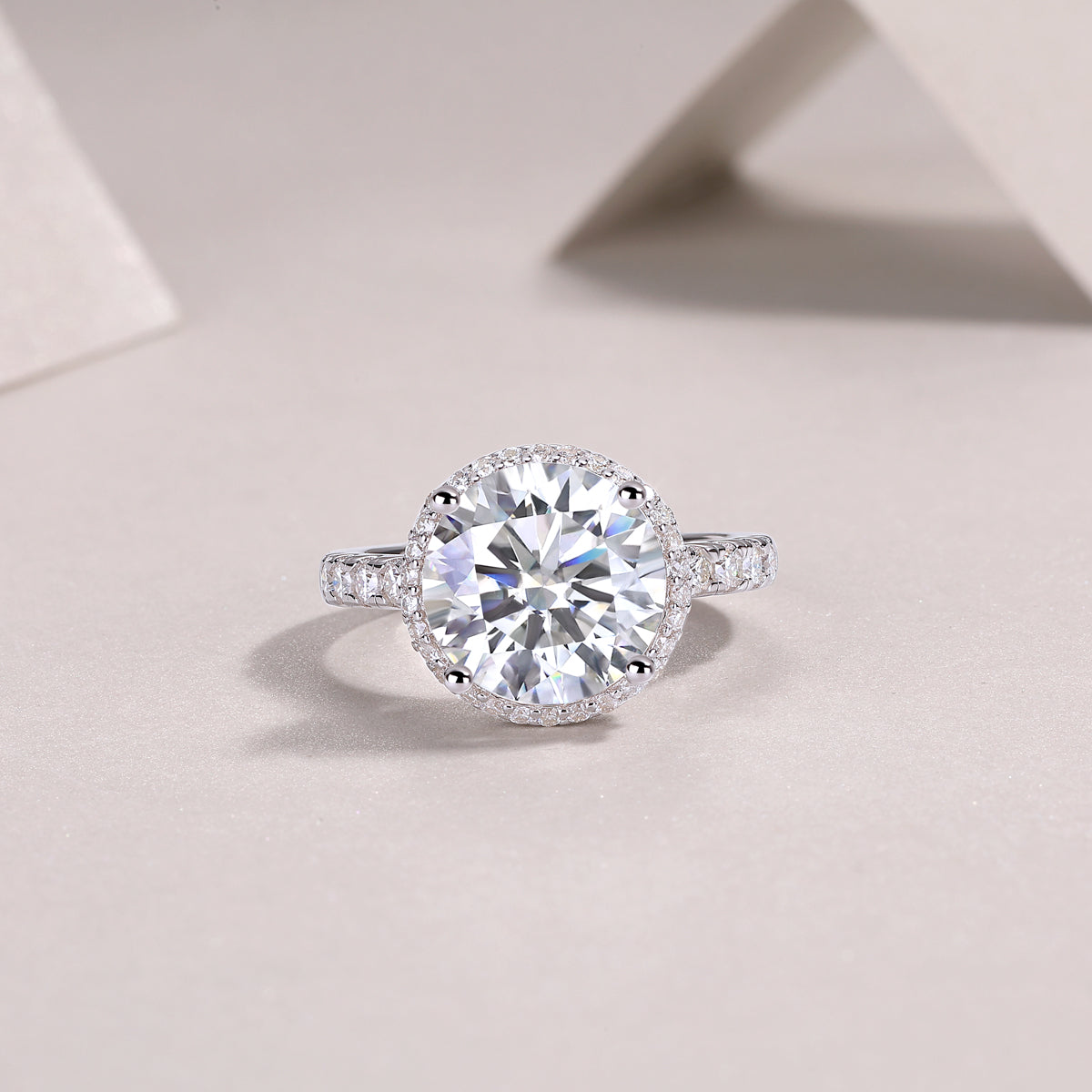5 Carat Moissanite Sterling Silver Ring - Platinum Plated Wedding Band