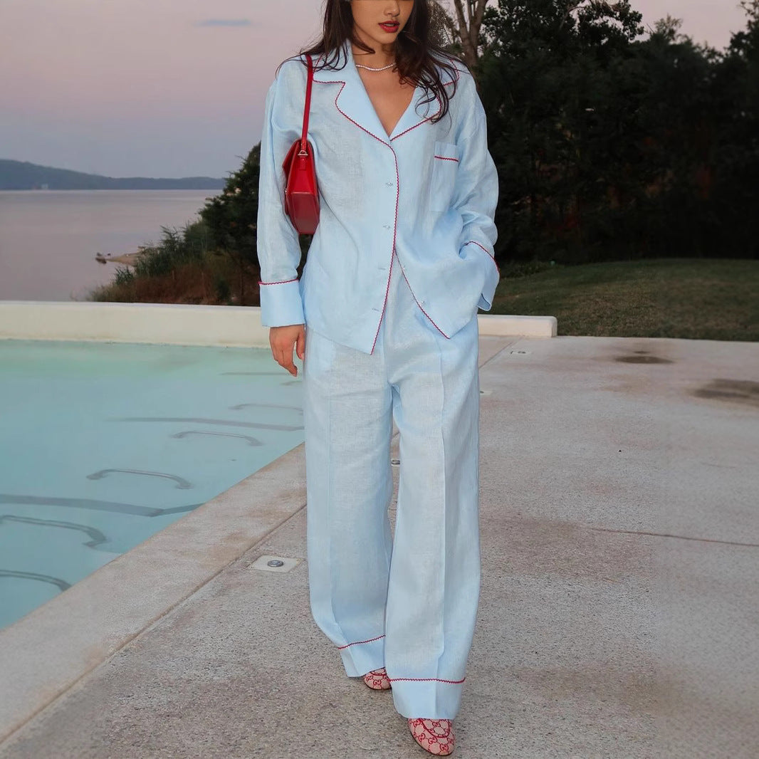 Women's Simple Relaxed Fit Comfortable Two-Piece Suit - Casual Blazer and Pants Set