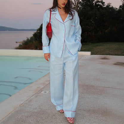 Women's Simple Relaxed Fit Comfortable Two-Piece Suit - Casual Blazer and Pants Set