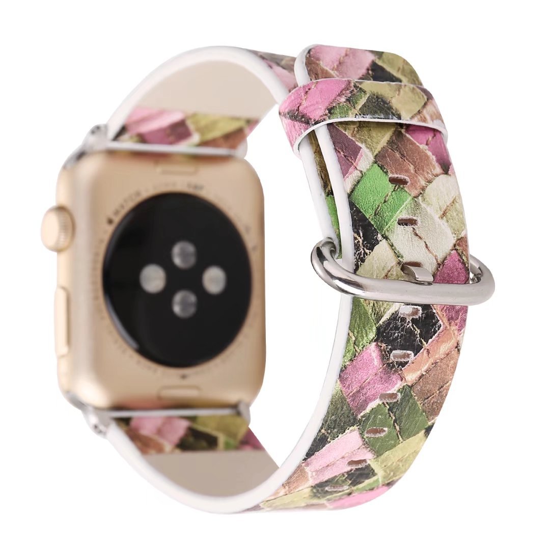 Premium Leather Watch Strap with Diamond Check Pattern
