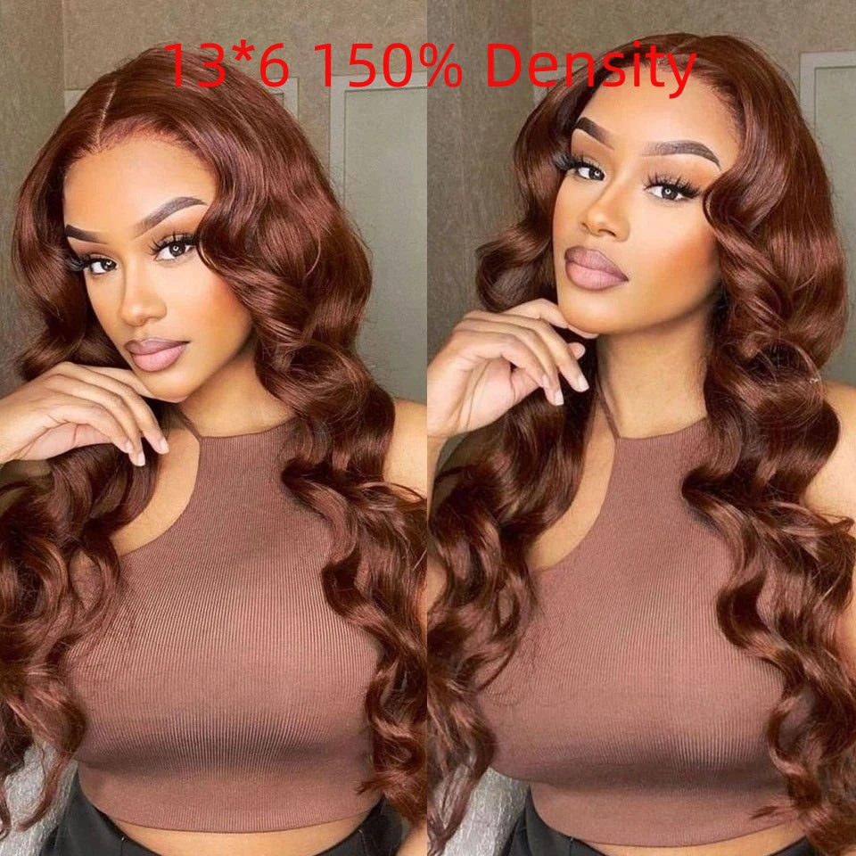 Wavy Brown Lace Front Human Hair Wig - Front Lace Construction