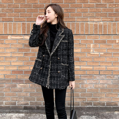 Women's Plaid Wool Blend Coat - Casual Loose Fit Long Sleeve Jacket