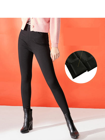 Fleece-Lined Pencil Pants - Warm Outer Wear Slacks for Women