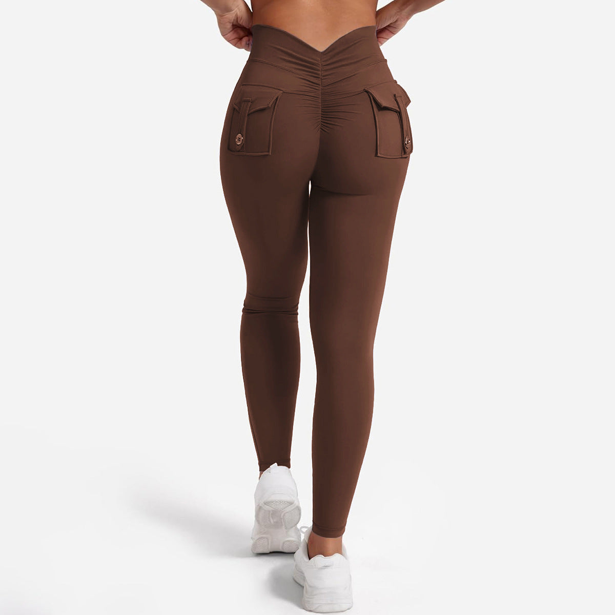 Peach Hip Yoga Pants with Pockets - Super Stretch Workout Leggings