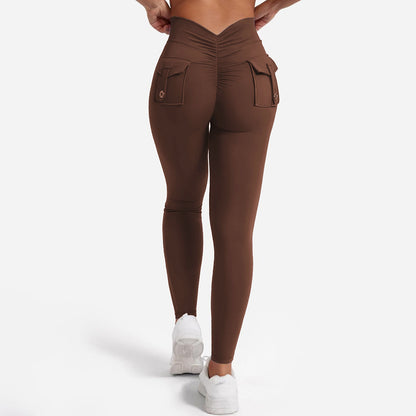 Peach Hip Yoga Pants with Pockets - Super Stretch Workout Leggings