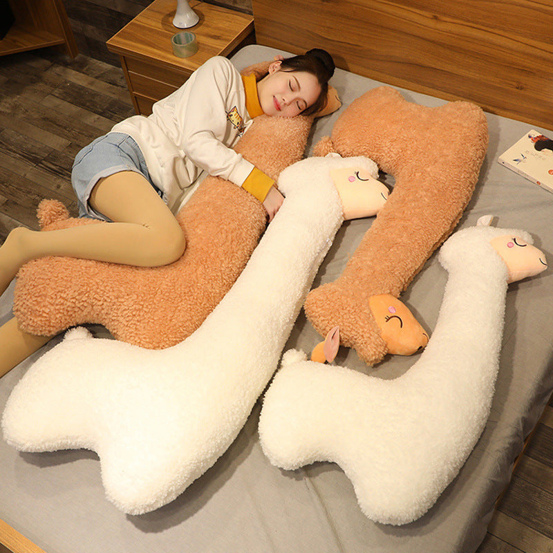 Alpaca Plush Toy Pillow - Soft Removable Washable Stuffed Animal in White & Brown