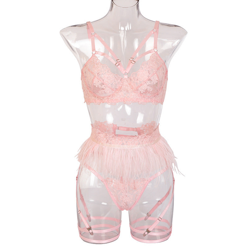 Women's Lace Cross Lingerie Set - Three-Piece Intimate Apparel