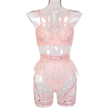 Women's Lace Cross Lingerie Set - Three-Piece Intimate Apparel