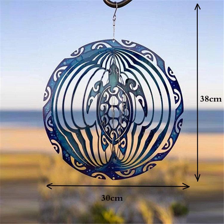 3D Ocean Blue Sea Turtle Wind Spinner - Metal Wind Chime Garden Decoration