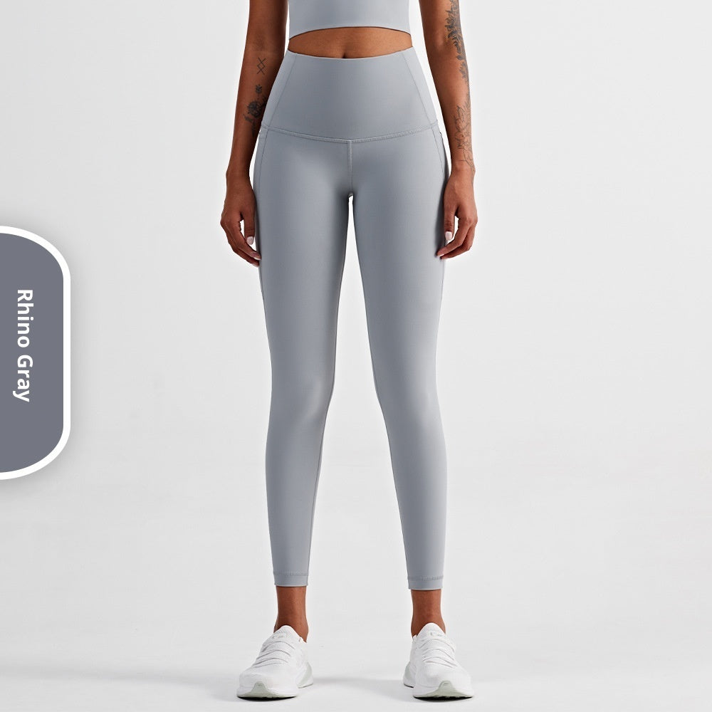 High-Waist Yoga Pants with Pockets - Women's Brushed Nylon Fitness Leggings