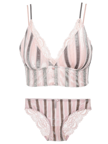 Women's Triangle Cup Bra and Underwear Set - Wireless Lace Trim Lingerie Set