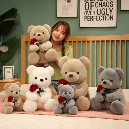 Rose Teddy Bear Plush Toy - Soft Stuffed Animal Pillow Gift