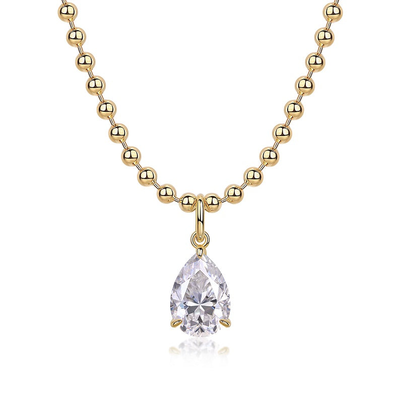 Large Pear-Shaped Moissanite Necklace Pendant - S925 Sterling Silver with Gold Plating