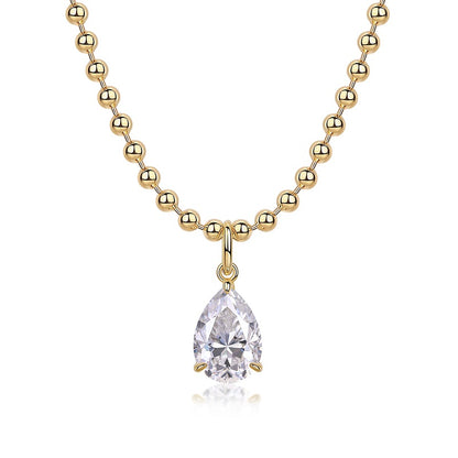 Large Pear-Shaped Moissanite Necklace Pendant - S925 Sterling Silver with Gold Plating