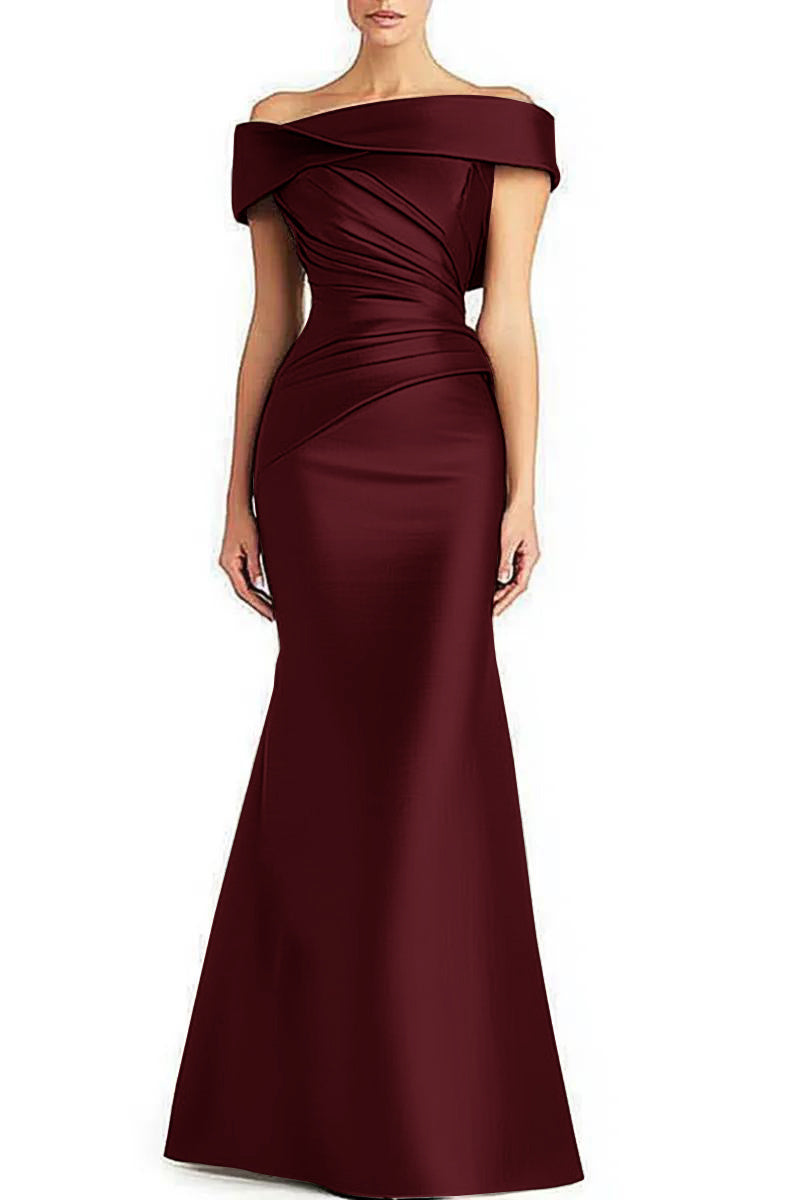 Women's Pleated Off-Shoulder Maxi Dress – Elegant Formal Evening & Wedding Gown