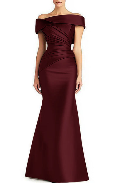 Women's Pleated Off-Shoulder Maxi Dress – Elegant Formal Evening & Wedding Gown