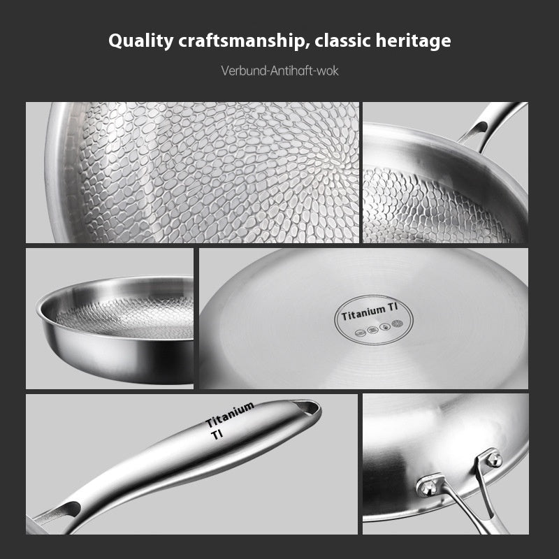 Pure Titanium Frying Pan - Uncoated Non-Stick Cookware with Glass Lid