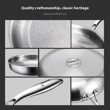 Pure Titanium Frying Pan - Uncoated Non-Stick Cookware with Glass Lid