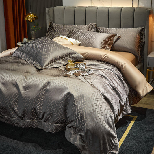 Luxury Jacquard Bedding Set - 4-Piece European Satin Brocade Collection