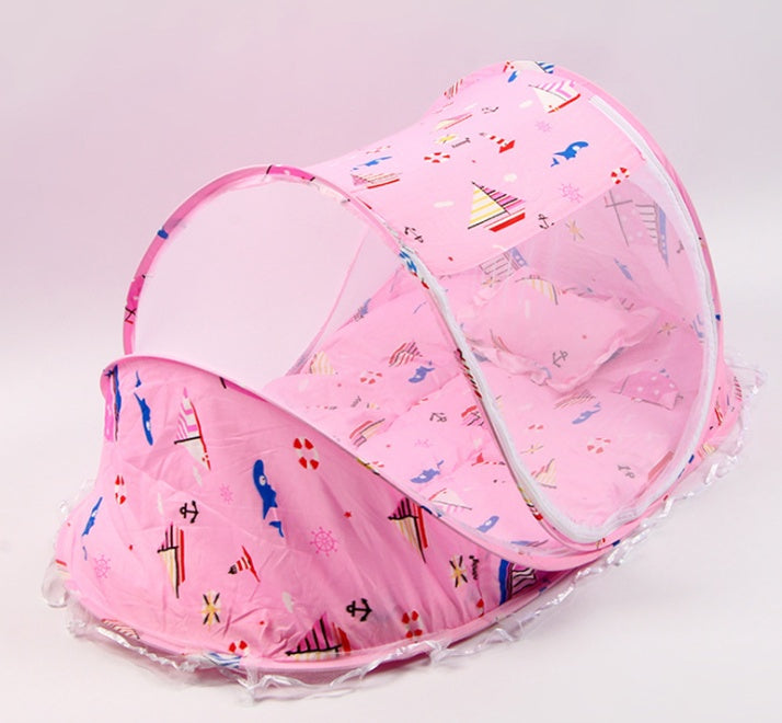 Foldable Baby Mosquito Net Bed - 3-Piece Set with Mattress & Pillow