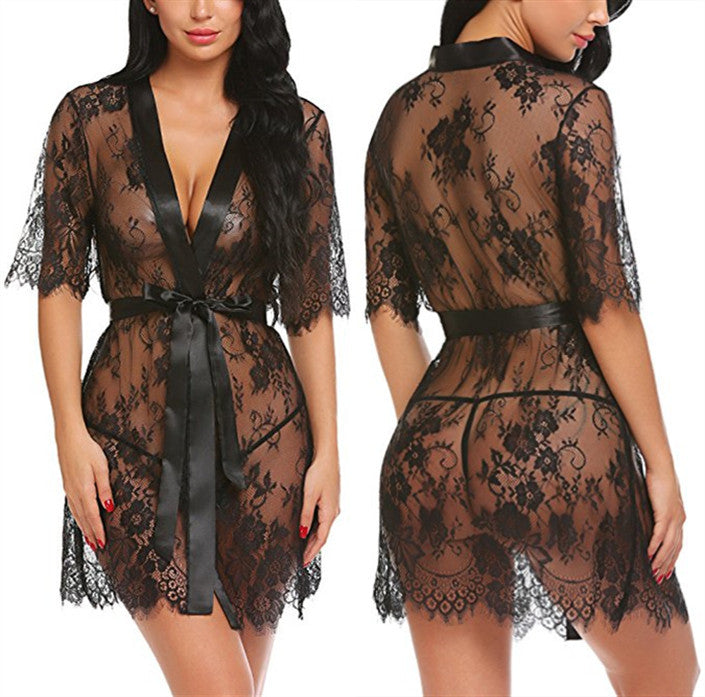 Women's Lace Sleepwear - V-Neck Polyester Pajamas