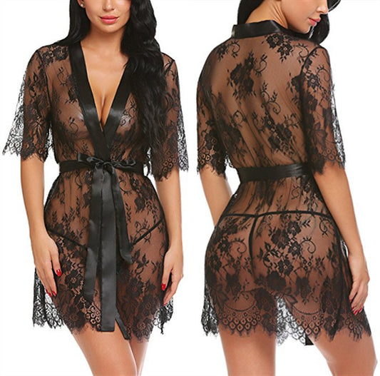 Women's Lace Sleepwear - V-Neck Polyester Pajamas