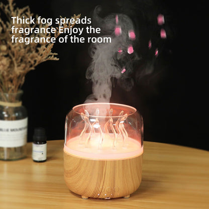 Wood Grain Jellyfish Ambience Light Humidifier - Rotating Dynamic Spray Aromatherapy Diffuser