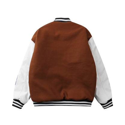 Streetwear Jacket with Smiley Face Flocking Embroidery - Contrast Color Stitching