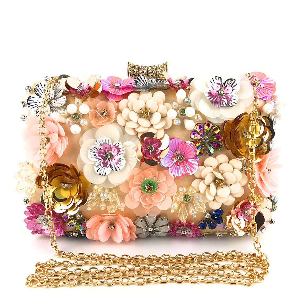 Women's Handmade Floral Beaded Evening Clutch - Silk Cotton Bag