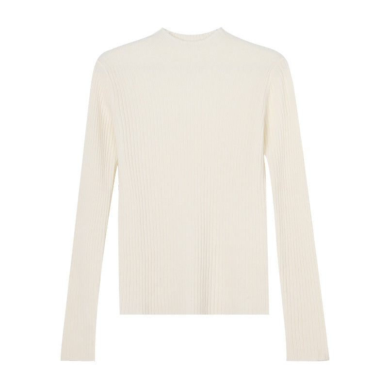 Women's Half High Collar Wool Knitted Base Layer Shirt - Pullover Sweater