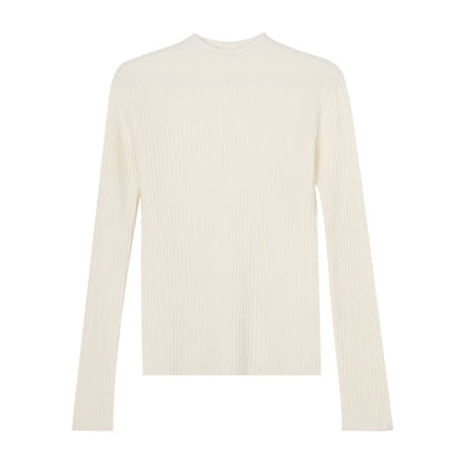 Women's Half High Collar Wool Knitted Base Layer Shirt - Pullover Sweater