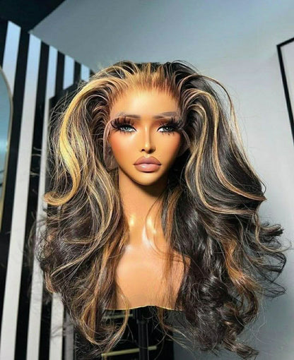 Highlight Ombre Wavy Lace Front Wig - Glueless Human Hair
