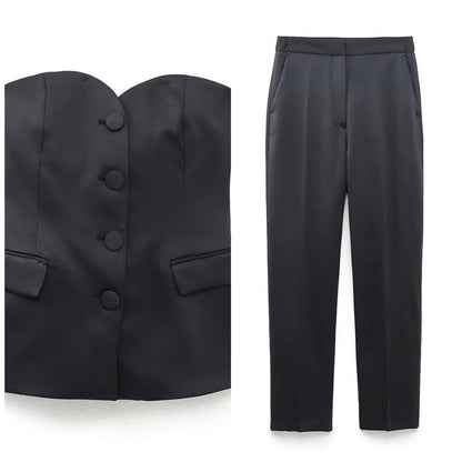 Women's Two-Piece Vest Top and Straight Leg Pants Set - Urban Style