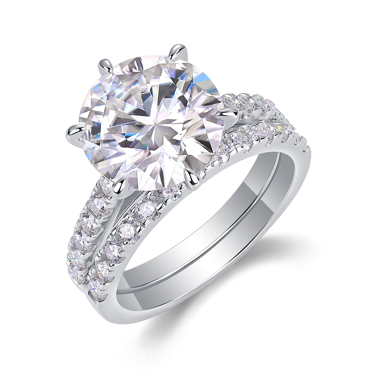 5 Carat Moissanite Sterling Silver Ring - Platinum Plated Wedding Band