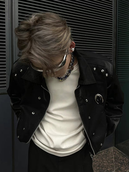 Men's Padded Shoulder Jacket - High Street Style Zip-Up Outerwear